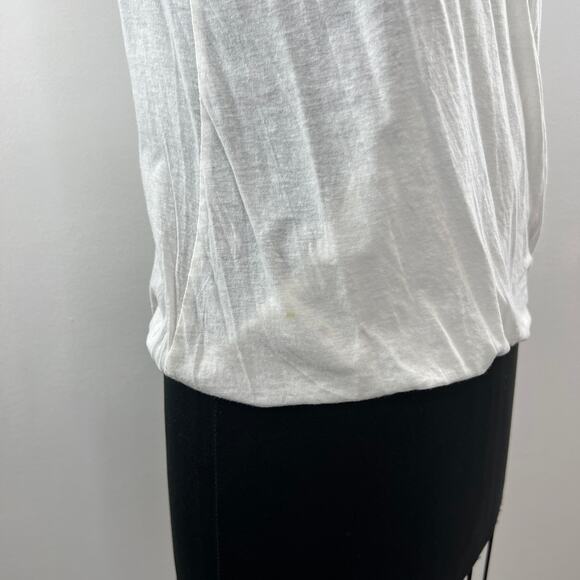 THEORY Diona Off White Short Sleeve Faux Wrap Crossover Blouse Top Size L - Picture 4 of 11